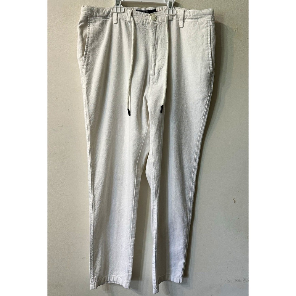 Cherokee Mens Cotton Linen Blend Drawstring Pants Sz 36 Off White Beach Casual